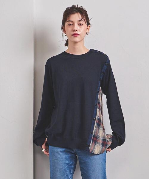 EZUMi(エズミ)の「<EZUMi(エズミ)>チェック サイドプリーツ ニット(ニット/セーター・レディース・ブラック/ネイビー・FREE)」の3枚目の写真