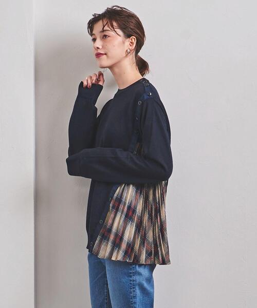 EZUMi(エズミ)の「<EZUMi(エズミ)>チェック サイドプリーツ ニット(ニット/セーター・レディース・ブラック/ネイビー・FREE)」の4枚目の写真