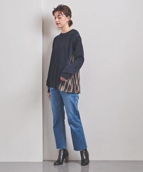 EZUMi(エズミ)の「<EZUMi(エズミ)>チェック サイドプリーツ ニット(ニット/セーター・レディース・ブラック/ネイビー・FREE)」の5枚目の写真