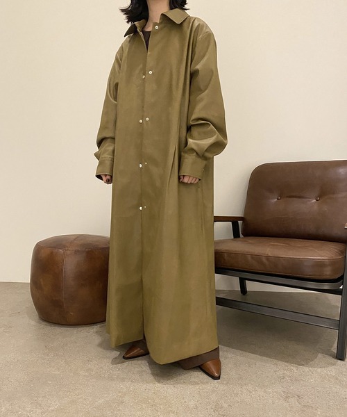 I_am（アイアム）の「soutien collar soft leather coat（ステンカラーコート・レディース・カーキ/キャメル・FREE）」の14枚目の写真