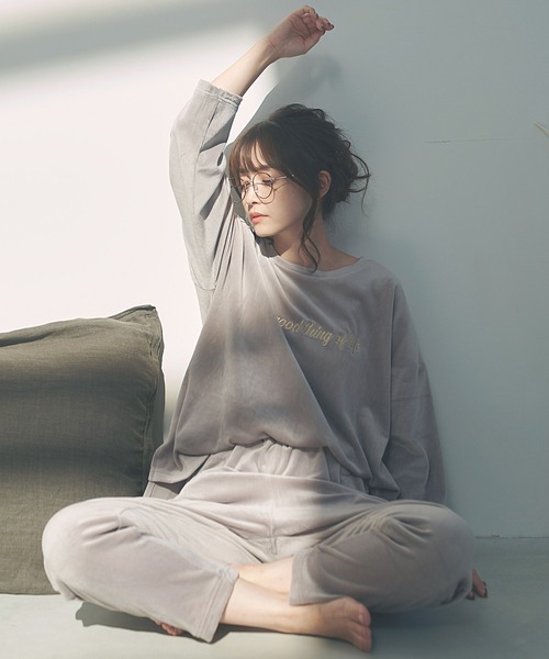 Dita(ディータ)の「パールシャギー刺繍ルームウェア上下セット パジャマ(ルームウェア/パジャマ・レディース・シャンパン/スモークグレー/ネイビー/ブラック/スモークピンク/モスグリーン・FREE)」の7枚目の写真