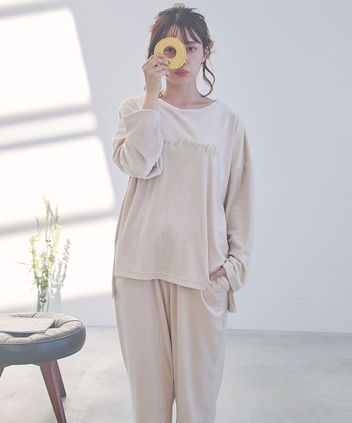 Dita(ディータ)の「パールシャギー刺繍ルームウェア上下セット パジャマ(ルームウェア/パジャマ・レディース・シャンパン/スモークグレー/ネイビー/ブラック/スモークピンク/モスグリーン・FREE)」の9枚目の写真