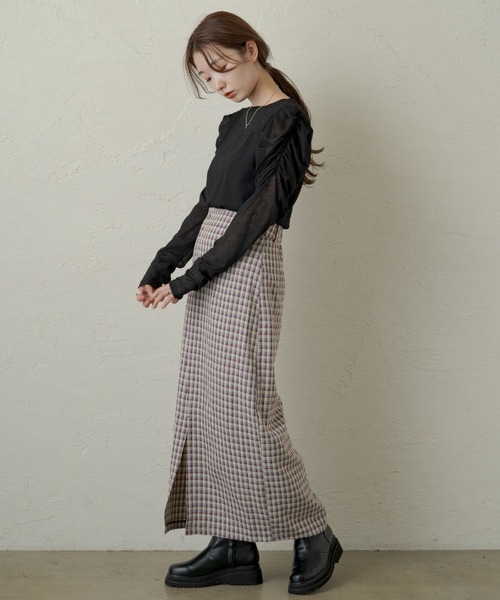 Kastane（カスタネ）の「【SETUP対応】チェックSETUPスリットスカート（スカート・レディース・グリーン/パープル・FREE）」の6枚目の写真