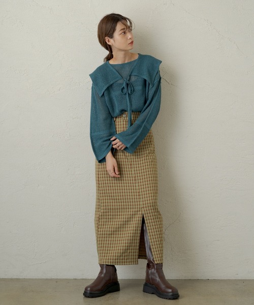 Kastane（カスタネ）の「【SETUP対応】チェックSETUPスリットスカート（スカート・レディース・グリーン/パープル・FREE）」の3枚目の写真