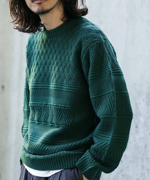 URBAN RESEARCH Sonny Label(アーバンリサーチサニーレーベル)の「マシンウォッシャブル柄編みニットプルオーバー(ニット/セーター・メンズ・アイボリー/チャコールグレー/グリーン/キャメル・MEDIUM/LARGE)」の4枚目の写真
