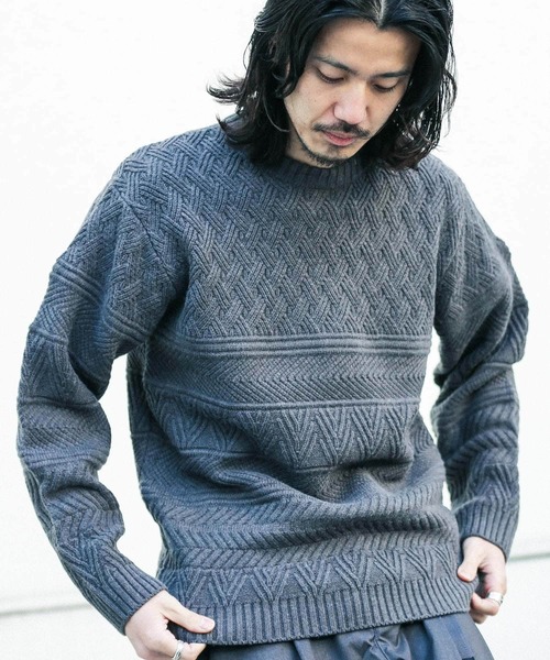 URBAN RESEARCH Sonny Label(アーバンリサーチサニーレーベル)の「マシンウォッシャブル柄編みニットプルオーバー(ニット/セーター・メンズ・アイボリー/チャコールグレー/グリーン/キャメル・MEDIUM/LARGE)」の9枚目の写真