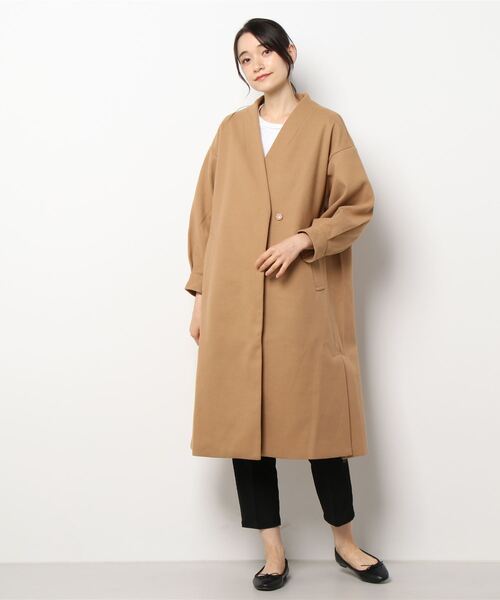 KOBE LETTUCE（コウベレタス）の「ボリュームスリーブノーカラーコート[K1065]（ノーカラーコート・レディース・ベージュ/ホワイト系/ダークネイビー/ブルー系・FREE）」の8枚目の写真