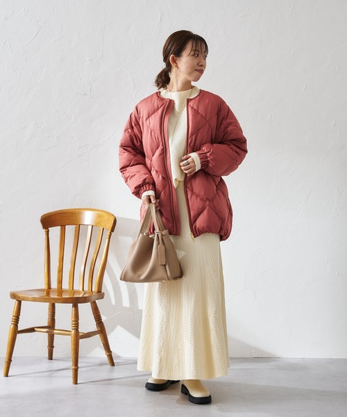 DouDou（ドゥドゥ）の「キルティングダウン（ダウンジャケット/コート・レディース・ベージュ/ピンク/オフホワイト・FREE）」の10枚目の写真