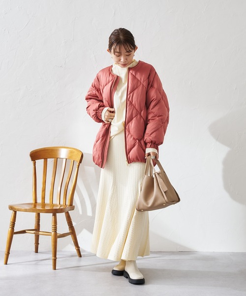 DouDou（ドゥドゥ）の「キルティングダウン（ダウンジャケット/コート・レディース・ベージュ/ピンク/オフホワイト・FREE）」の17枚目の写真