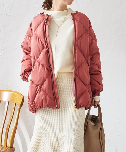 DouDou（ドゥドゥ）の「キルティングダウン（ダウンジャケット/コート・レディース・ベージュ/ピンク/オフホワイト・FREE）」の11枚目の写真