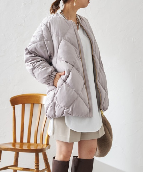 DouDou（ドゥドゥ）の「キルティングダウン（ダウンジャケット/コート・レディース・ベージュ/ピンク/オフホワイト・FREE）」の7枚目の写真