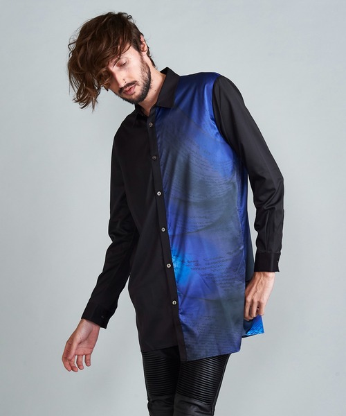 NO ID.（ノーアイディ）の「【NO ID.】Letter Print Asymmetry Long Shirt / レター プリント アシンメトリー ロング シャツ（シャツ/ブラウス・メンズ・ホワイト/ブラック/ネイビー・ONE SIZE）」の5枚目の写真