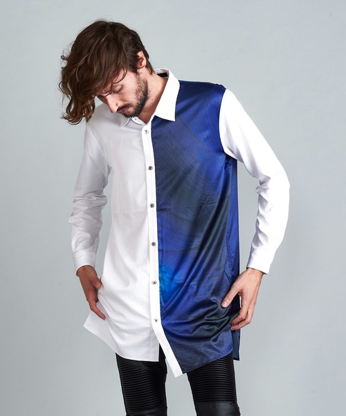 NO ID.（ノーアイディ）の「【NO ID.】Letter Print Asymmetry Long Shirt / レター プリント アシンメトリー ロング シャツ（シャツ/ブラウス・メンズ・ホワイト/ブラック/ネイビー・ONE SIZE）」の14枚目の写真