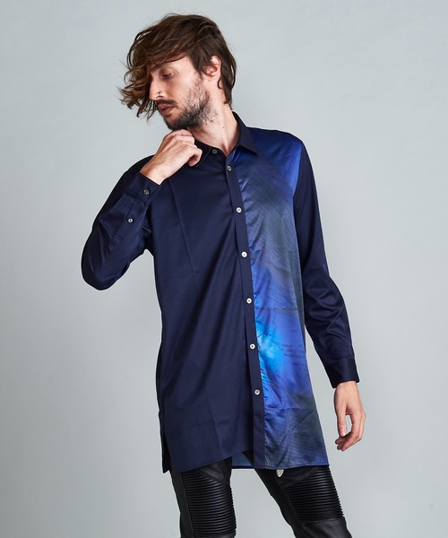 NO ID.（ノーアイディ）の「【NO ID.】Letter Print Asymmetry Long Shirt / レター プリント アシンメトリー ロング シャツ（シャツ/ブラウス・メンズ・ホワイト/ブラック/ネイビー・ONE SIZE）」の19枚目の写真