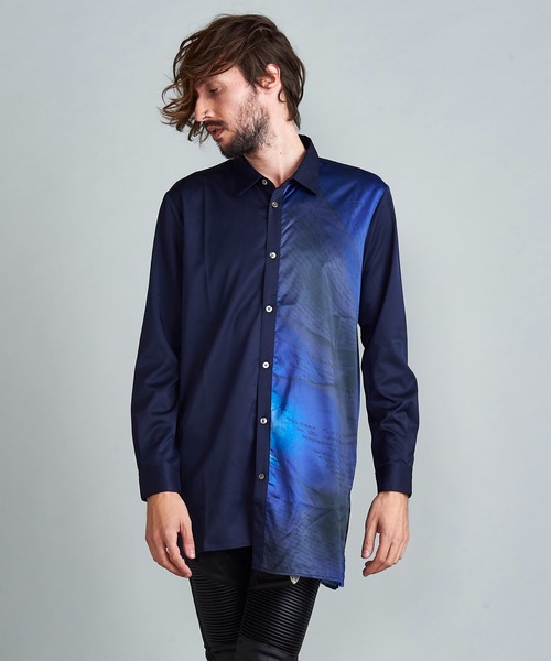 NO ID.（ノーアイディ）の「【NO ID.】Letter Print Asymmetry Long Shirt / レター プリント アシンメトリー ロング シャツ（シャツ/ブラウス・メンズ・ホワイト/ブラック/ネイビー・ONE SIZE）」の6枚目の写真