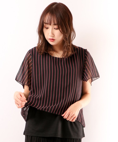 Anna Nicola(アンナニコラ)の「Anna Nicola レジメンタルストライプ カットソー(シャツ/ブラウス・レディース・レッド/ブルー/ブラック・M)」の2枚目の写真