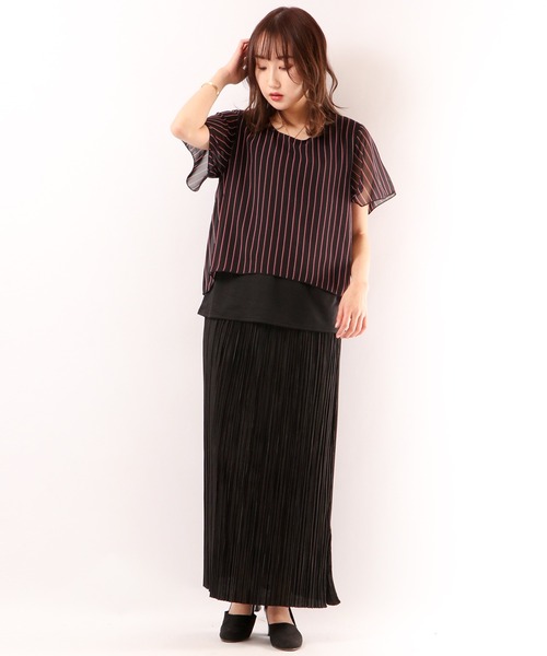 Anna Nicola(アンナニコラ)の「Anna Nicola レジメンタルストライプ カットソー(シャツ/ブラウス・レディース・レッド/ブルー/ブラック・M)」の9枚目の写真