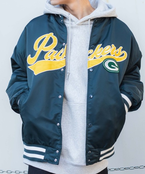 WEGO（ウィゴー）の「WEGO/別注PACKERS スタジャン（スタジャン・メンズ・ダークグリーン/ホワイト・MEDIUM/LARGE）」の2枚目の写真