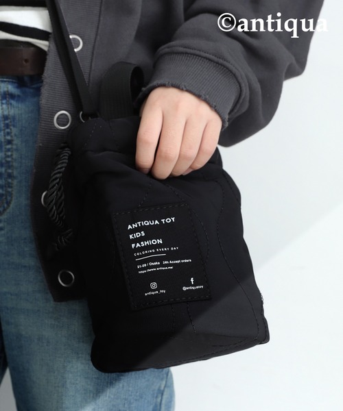 antiqua（アンティカ）の「2wayキルティング巾着バッグ（ショルダーバッグ・キッズ・カーキ/ブラック・FREE）」の13枚目の写真