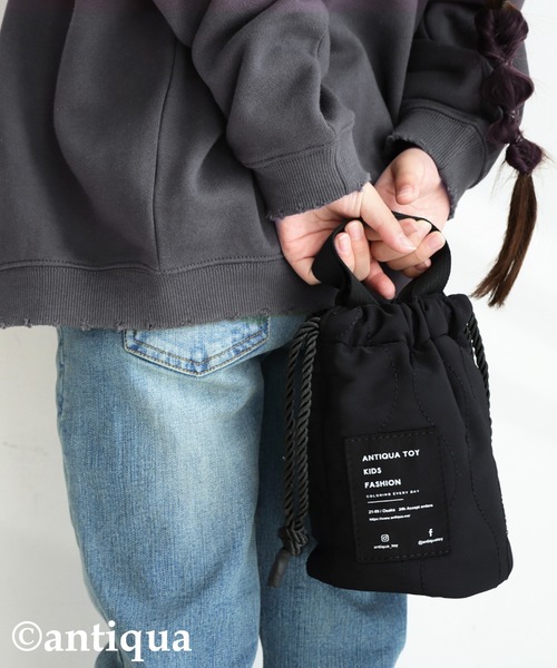 antiqua（アンティカ）の「2wayキルティング巾着バッグ（ショルダーバッグ・キッズ・カーキ/ブラック・FREE）」の15枚目の写真