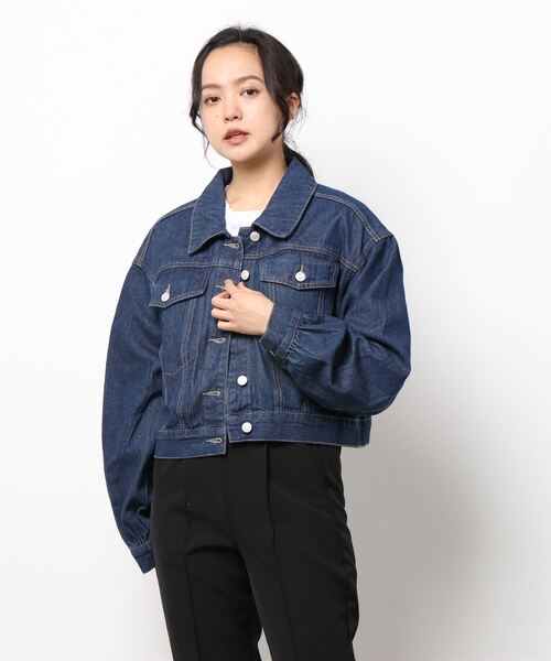 STYLEBLOCK(スタイルブロック)の「カツラギデニムショートジャケット(デニムジャケット・レディース・ネイビー/オフホワイト/ブルー・M)」の2枚目の写真