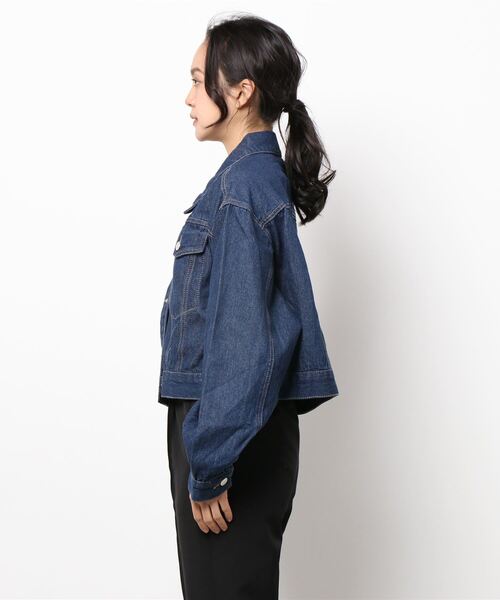 STYLEBLOCK(スタイルブロック)の「カツラギデニムショートジャケット(デニムジャケット・レディース・ネイビー/オフホワイト/ブルー・M)」の4枚目の写真