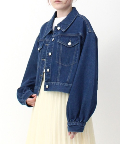 STYLEBLOCK(スタイルブロック)の「カツラギデニムショートジャケット(デニムジャケット・レディース・ネイビー/オフホワイト/ブルー・M)」の3枚目の写真