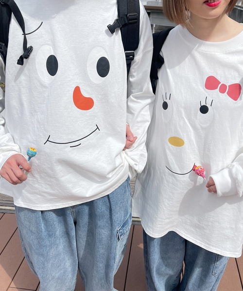 PairPair(ペアペア)の「顔のプリントロンT(ユニセックス)(Tシャツ/カットソー・レディース・ホワイト/ブラック系その他/スミクロ/ホワイト系その他・フリー)」の2枚目の写真