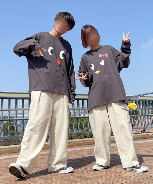 PairPair(ペアペア)の「顔のプリントロンT(ユニセックス)(Tシャツ/カットソー・レディース・ホワイト/ブラック系その他/スミクロ/ホワイト系その他・フリー)」の4枚目の写真