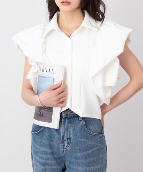 solleim(ソルレム)の「ボリュームスリーブフリルシャツ(シャツ/ブラウス・レディース・オフホワイト/グリーン・M)」の2枚目の写真