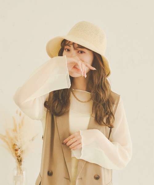 Ambre Neige(アンブルネージュ)の「サマーストローハット/【WEB/EC限定商品】(ハット・レディース・ベージュ/アイボリー・FREE)」の7枚目の写真