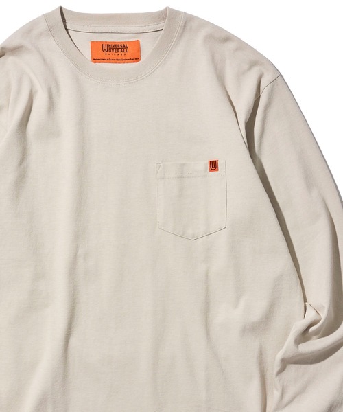 UNIVERSAL OVERALL(ユニバーサルオーバーオール)の「【UNIVERSAL OVERALL】別注 ポケットクルーネック ロングスリーブTシャツ / POCKET LONG SLEEVE(Tシャツ/カットソー・メンズ・グリーン/ベージュ/ネイビー/ホワイト/ブラック/チャコールグレー/グレイッシュベージュ/オートミール/ライトピンク/サックスブルー/セージグリーン/ミント・MEDIUM/X-LARGE/LARGE/SMALL)」の6枚目の写真