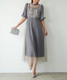 lace combi pleats dress