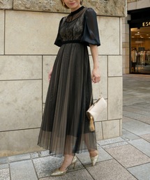 lace combi pleats dress