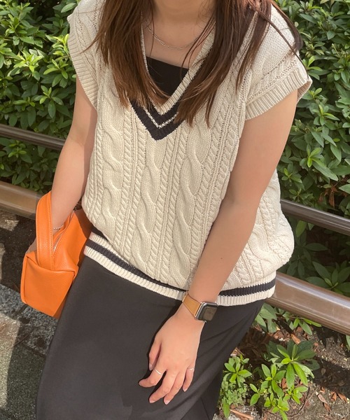 DISCOAT（ディスコート）の「チルデンニットベスト（ベスト・レディース・ネイビー/アイボリー・FREE）」の18枚目の写真