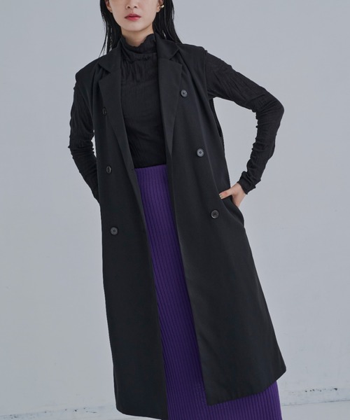 CLEARIMPRESSION （クリアインプレッション）の「【セットアップ対応】ダブルブレストテーラードロングジレ（ベスト・レディース・ブラック・FREE）」の6枚目の写真