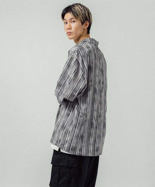 Ressaca(レサーカ)の「オーバーサイズ ストライプ/総柄 レギュラーカラー長袖シャツ(シャツ/ブラウス・メンズ・ブラック/ベージュ/ブラック系その他/ライトグリーン/ホワイト/オフホワイト/ブラック系その他2/ダークグリーン/グリーン・L/XL/M)」の19枚目の写真