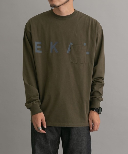EKAL（エカル）の「EKAL　ロゴポケットロングスリーブTシャツ（Tシャツ/カットソー・メンズ・ライトグレー/カーキ・SMALL/MEDIUM/LARGE）」の7枚目の写真