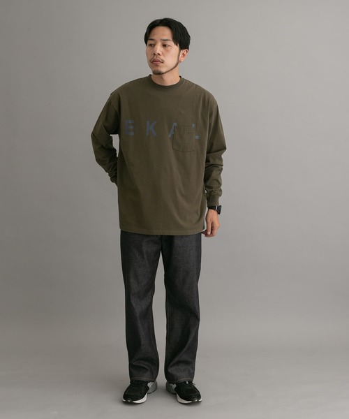 EKAL（エカル）の「EKAL　ロゴポケットロングスリーブTシャツ（Tシャツ/カットソー・メンズ・ライトグレー/カーキ・SMALL/MEDIUM/LARGE）」の11枚目の写真