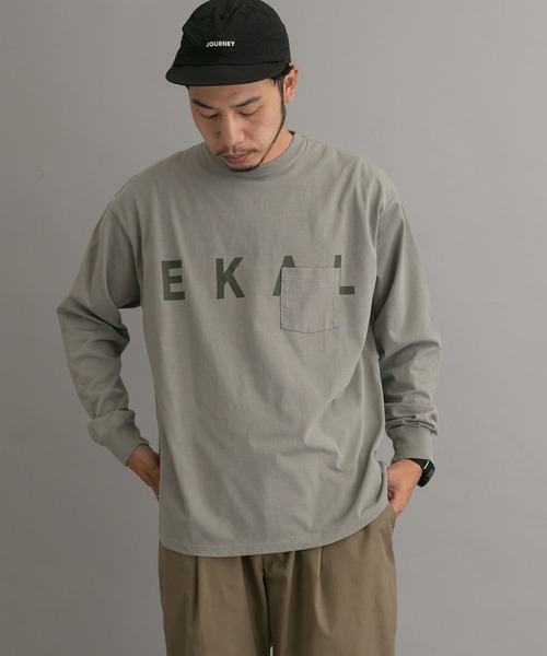 EKAL（エカル）の「EKAL　ロゴポケットロングスリーブTシャツ（Tシャツ/カットソー・メンズ・ライトグレー/カーキ・SMALL/MEDIUM/LARGE）」の12枚目の写真