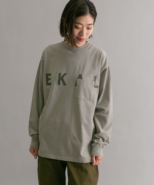 EKAL（エカル）の「EKAL　ロゴポケットロングスリーブTシャツ（Tシャツ/カットソー・メンズ・ライトグレー/カーキ・SMALL/MEDIUM/LARGE）」の17枚目の写真