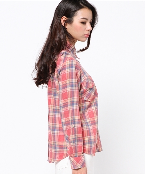 AZUL by moussy（アズールバイマウジー）の「フェイドチェックWポケ長袖T/Bシャツ（シャツ/ブラウス・レディース・ピンク系その他/イエロー系その他/ブルー系その他・MEDIUM/SMALL/LARGE）」の14枚目の写真