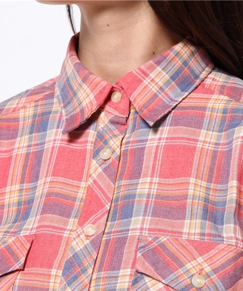 AZUL by moussy（アズールバイマウジー）の「フェイドチェックWポケ長袖T/Bシャツ（シャツ/ブラウス・レディース・ピンク系その他/イエロー系その他/ブルー系その他・MEDIUM/SMALL/LARGE）」の5枚目の写真