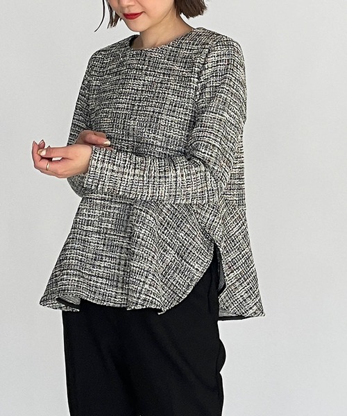 PICCIN(ピッチン)の「ツイード切替えカットソー(Tシャツ/カットソー・レディース・ブラック/ピンク・M)」の2枚目の写真