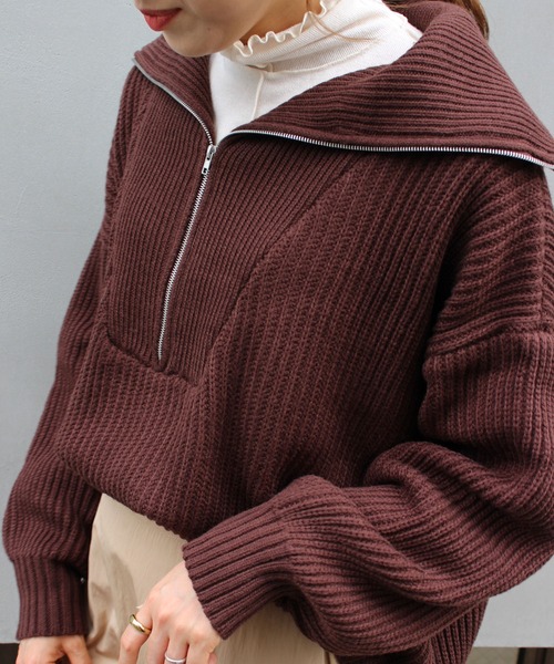 MLI'A（エムリア）の「ハーフZIPプルオーバーニット（ニット/セーター・レディース・アイボリー/ブラック/ブラウン/パープル/ピンク・M）」の3枚目の写真