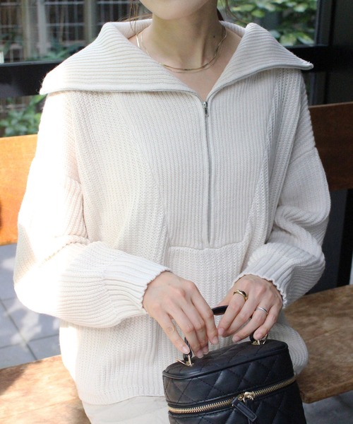 MLI'A（エムリア）の「ハーフZIPプルオーバーニット（ニット/セーター・レディース・アイボリー/ブラック/ブラウン/パープル/ピンク・M）」の6枚目の写真