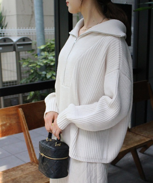 MLI'A（エムリア）の「ハーフZIPプルオーバーニット（ニット/セーター・レディース・アイボリー/ブラック/ブラウン/パープル/ピンク・M）」の9枚目の写真