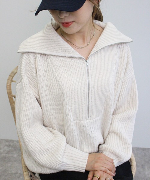 MLI'A（エムリア）の「ハーフZIPプルオーバーニット（ニット/セーター・レディース・アイボリー/ブラック/ブラウン/パープル/ピンク・M）」の12枚目の写真