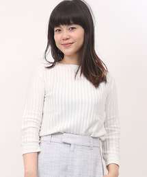 mystic | ストライプコットンレーヨンプルオーバー(ニット/セーター)