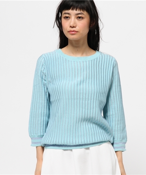 mystic（ミスティック）の「ストライプコットンレーヨンプルオーバー（ニット/セーター・レディース・オフホワイト/ミント/ピンク/ブラック・ﾌﾘ-）」の5枚目の写真